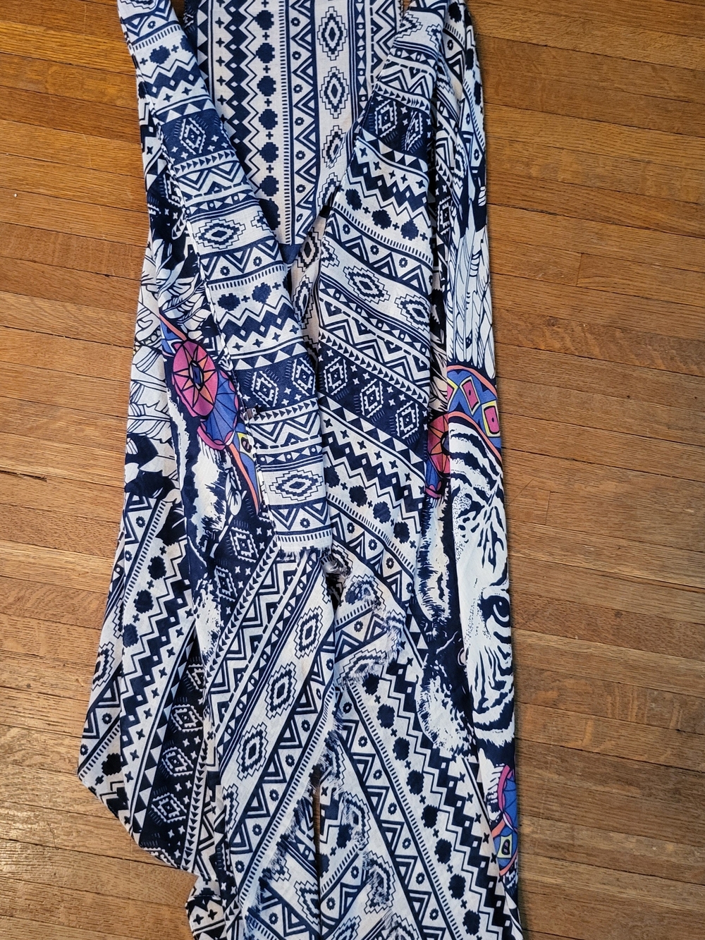 Navy & White Aztec Tiger Print Flowy Sleeveless Top with Pink Accents